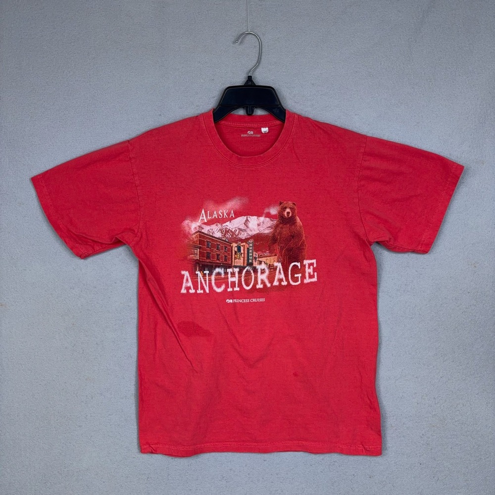 Princess Cruises T-Shirt Mens M Red Solid Alaska Anchorage Bear Gorpcore Tee
